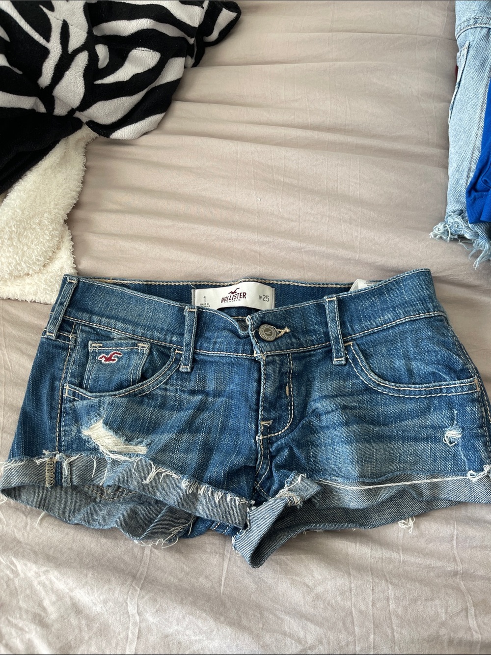 Hollister Women's Distressed Blue Denim Cutoff Shorts